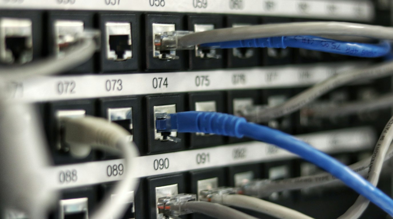 Ethernet cables plugged into network equipment in a rack